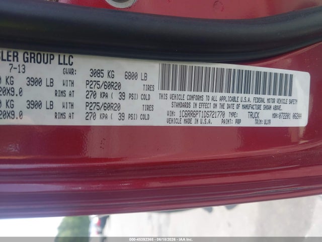 Продажа на аукционе авто 2013 Ram 1500 Laramie Longhorn Edition, vin: 1C6RR6PT1DS721770, номер лота: 45392368