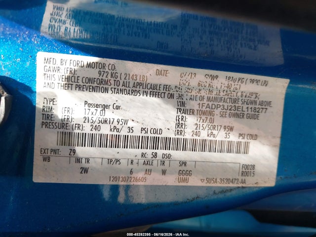 Aukcja sprzedaży 2014 Ford Focus Titanium, vin: 1FADP3J23EL118277, numer aukcji: 45392395