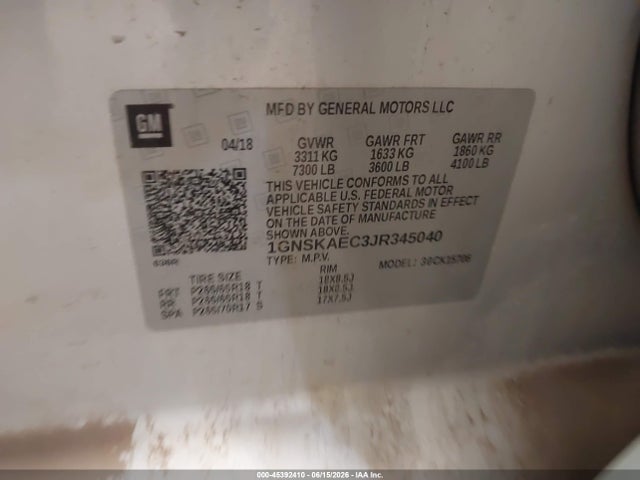 1GNSKAEC3JR345040 Chevrolet Tahoe Ls