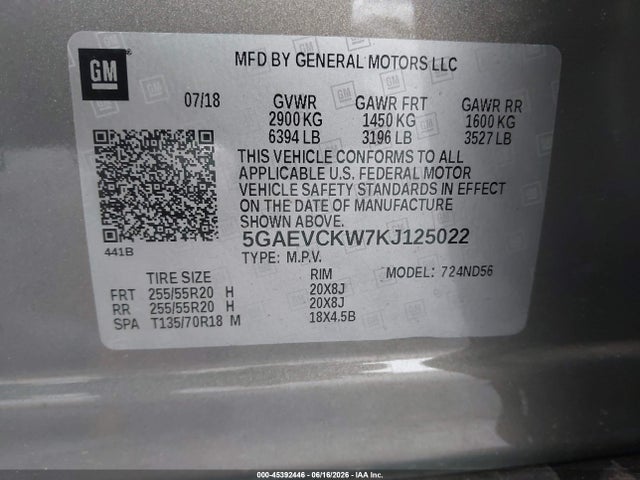 Продажа на аукционе авто 2019 Buick Enclave Awd Avenir, vin: 5GAEVCKW7KJ125022, номер лота: 45392446