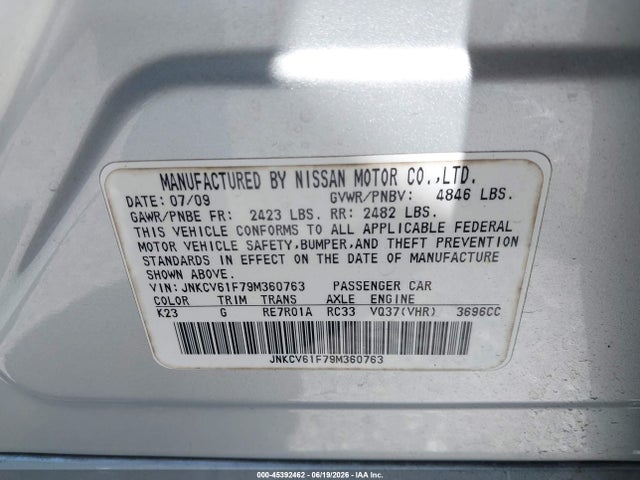 Продажа на аукционе авто 2009 Infiniti G37x, vin: JNKCV61F79M360763, номер лота: 45392462