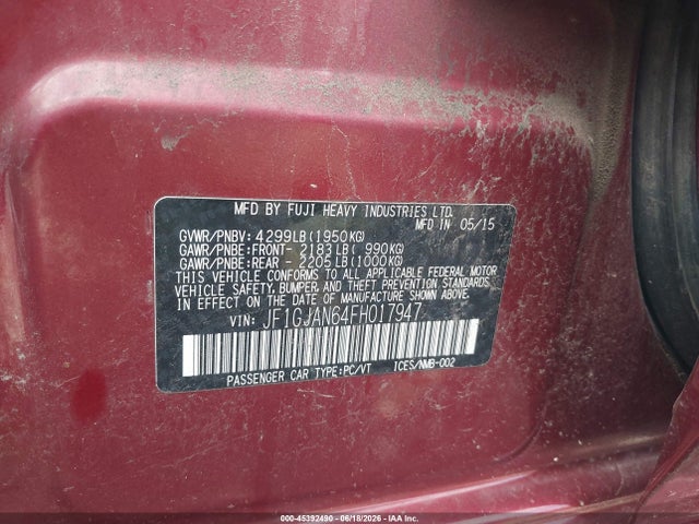 2015 Subaru Impreza 2.0i Limited მანქანა იყიდება აუქციონზე, vin: JF1GJAN64FH017947, აუქციონის ნომერი: 45392490