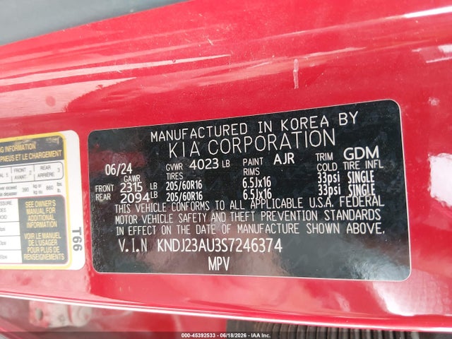 Aukcja sprzedaży 2025 Kia Soul Lx, vin: KNDJ23AU3S7246374, numer aukcji: 45392533