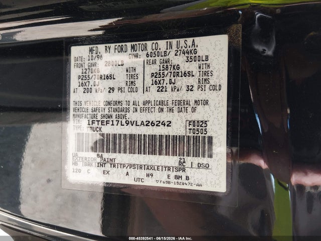 Aukcja sprzedaży 1997 Ford F-150 Standard Lariat/standard/xl/xlt, vin: 1FTEF17L9VLA26242, numer aukcji: 45392541