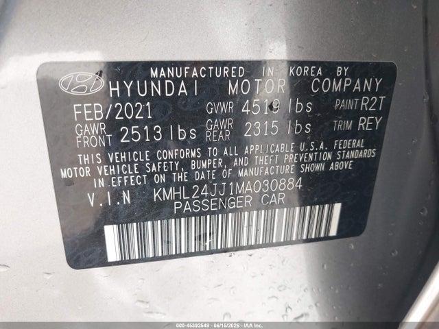 Hyundai Sonata Blue 2021 KMHL24JJ1MA030884 Image 9