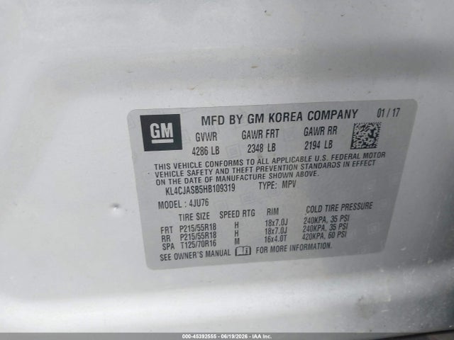 Aukcja sprzedaży 2017 Buick Encore Preferred, vin: KL4CJASB5HB109319, numer aukcji: 45392555