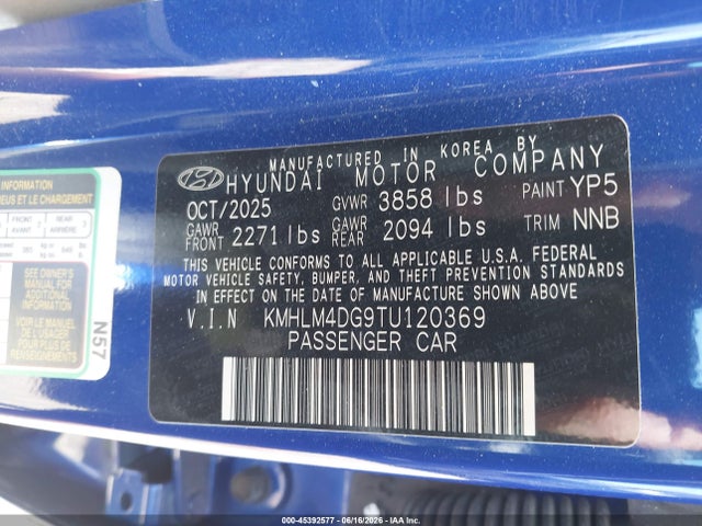 2026 Hyundai Elantra Sel Sport მანქანა იყიდება აუქციონზე, vin: KMHLM4DG9TU120369, აუქციონის ნომერი: 45392577