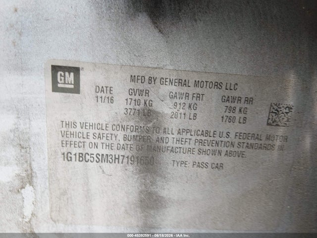 1G1BC5SM3H7191650 Chevrolet CRUZE LS