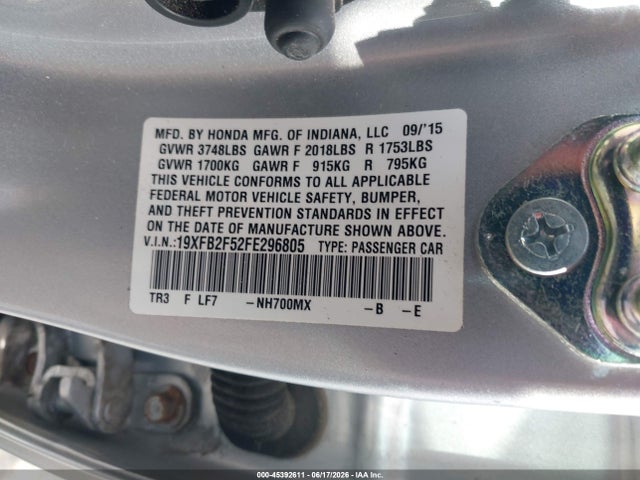 Продажа на аукционе авто 2015 Honda Civic Lx, vin: 19XFB2F52FE296805, номер лота: 45392611