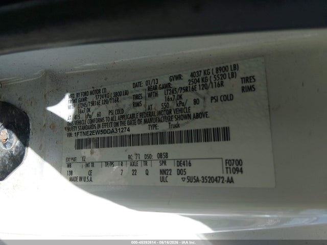 Продажа на аукционе авто 2013 Ford E-250 Commercial, vin: 1FTNE2EW5DDA31274, номер лота: 45392614
