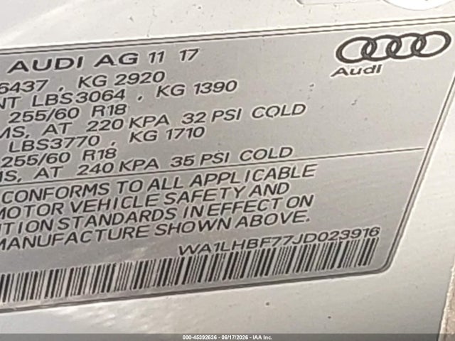 Aukcja sprzedaży 2018 Audi Q7 2.0t Premium, vin: WA1LHBF77JD023916, numer aukcji: 45392636