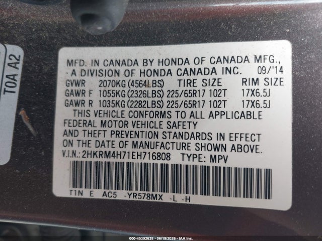 Honda Cr-v Ex-l 2014 2HKRM4H71EH716808 Image 9
