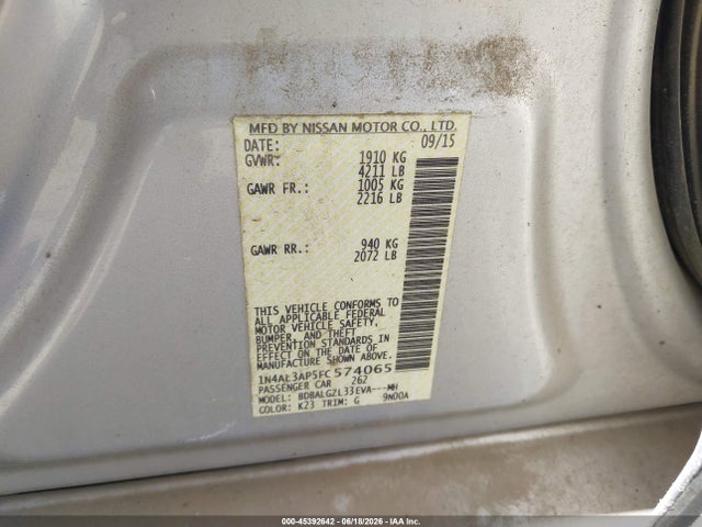 Nissan Altima 2.5 S 2015 1N4AL3AP5FC574065 Image 9