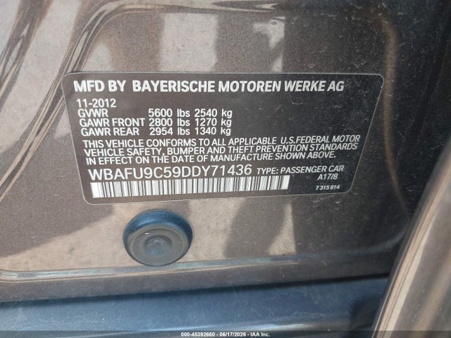 45392660 :رقم المزاد ، WBAFU9C59DDY71436 vin ، 2013 Bmw 550i Xdrive مزاد بيع