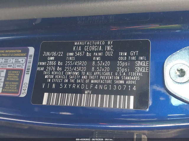 KIA SORENTO SX 2022 5XYRKDLF4NG130714 Image 9