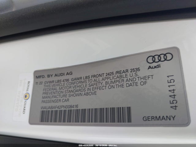 Aukcja sprzedaży 2023 Audi A4 Premium 40 Tfsi Quattro S Tronic, vin: WAUABAF42PN008416, numer aukcji: 45392695