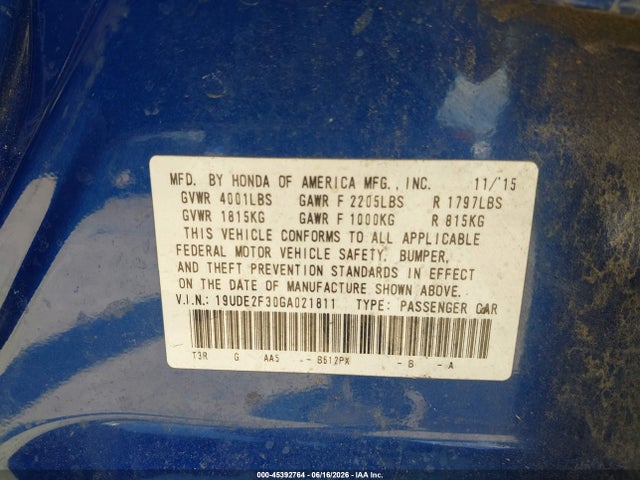 45392764 :رقم المزاد ، 19UDE2F30GA021811 vin ، 2016 Acura Ilx 2.4l/acurawatch Plus Package مزاد بيع