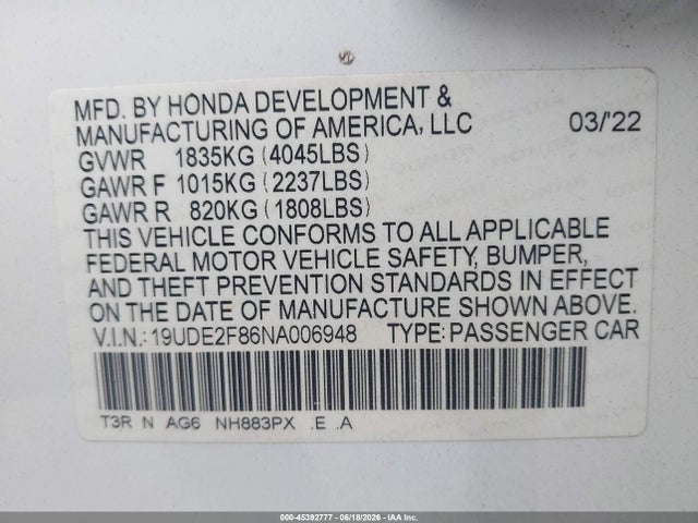 Продажа на аукционе авто 2022 Acura Ilx Premium   A-spec Packages/technology   A-spec Packages, vin: 19UDE2F86NA006948, номер лота: 45392777