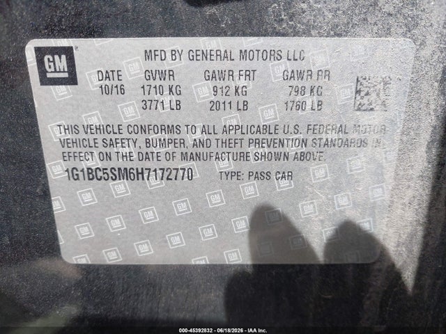1G1BC5SM6H7172770 Chevrolet Cruze Ls Auto