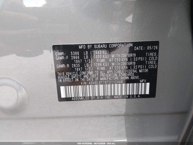 Продаж на аукціоні авто 2026 Subaru Forester Touring, vin: 4S4SLST76T3112448, номер лоту: 45392866