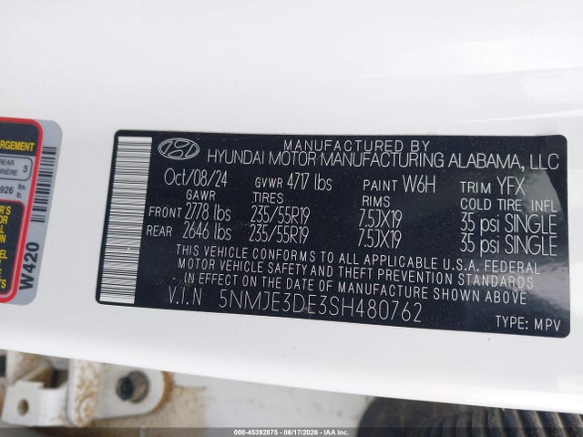 Продаж на аукціоні авто 2025 Hyundai Tucson Limited, vin: 5NMJE3DE3SH480762, номер лоту: 45392875