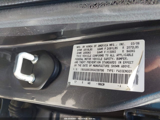 45392883 :رقم المزاد ، 19UUA66296A039796 vin ، 2006 Acura Tl مزاد بيع