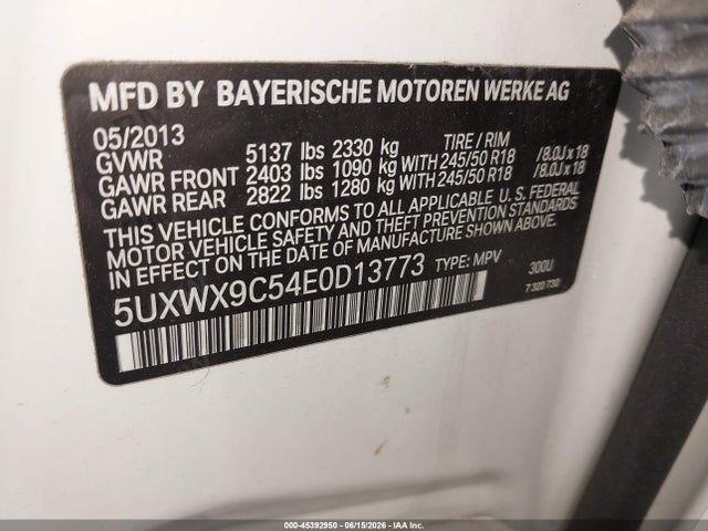 BMW X3 Xdrive28i 2014 5UXWX9C54E0D13773 Image 9