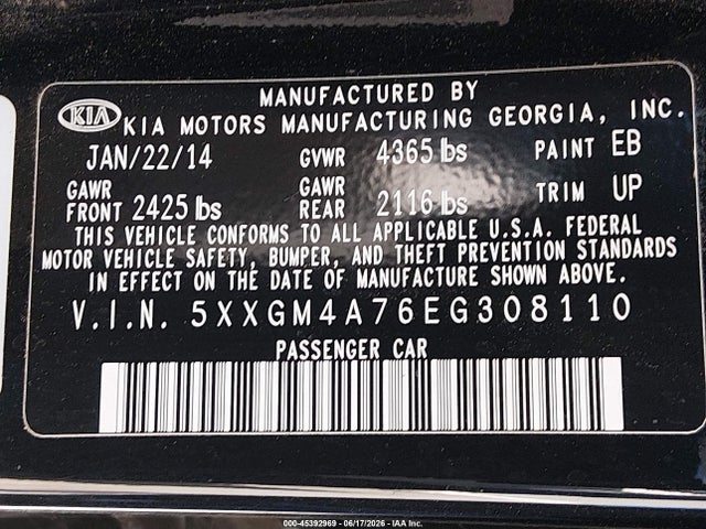 Продаж на аукціоні авто 2014 Kia Optima Lx, vin: 5XXGM4A76EG308110, номер лоту: 45392969