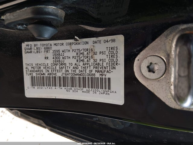 Aukcja sprzedaży 1998 Lexus Lx 470, vin: JT6HT00W4W0010688, numer aukcji: 45392980