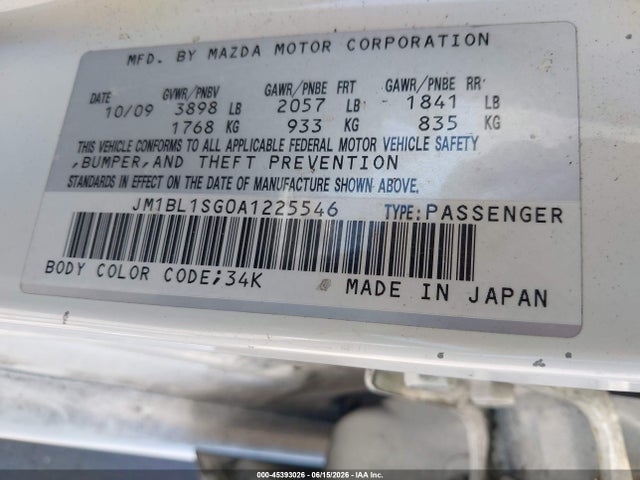 Aukcja sprzedaży 2010 Mazda Mazda3 I Sport, vin: JM1BL1SG0A1225546, numer aukcji: 45393026
