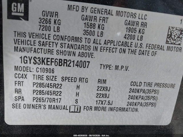 Aukcja sprzedaży 2011 Cadillac Escalade Esv Platinum Edition, vin: 1GYS3KEF6BR214007, numer aukcji: 45393035