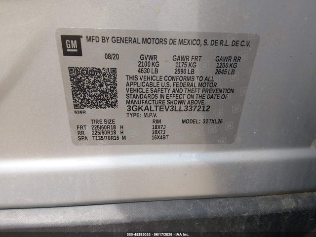 Продаж на аукціоні авто 2020 Gmc Terrain Awd Sle, vin: 3GKALTEV3LL337212, номер лоту: 45393053