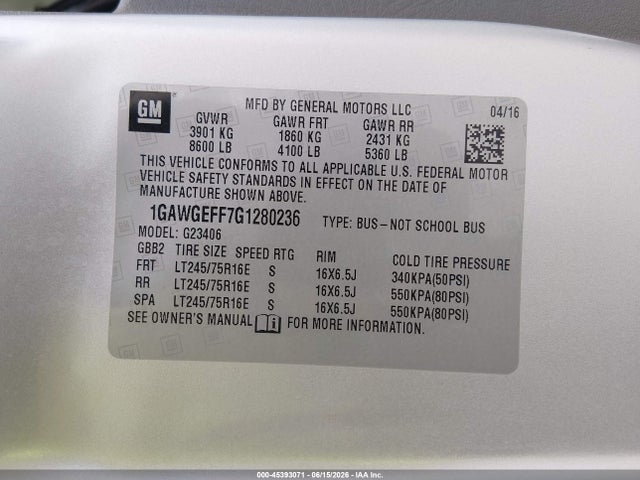 Chevrolet Express 2500 Ls 2016 1GAWGEFF7G1280236 Image 9