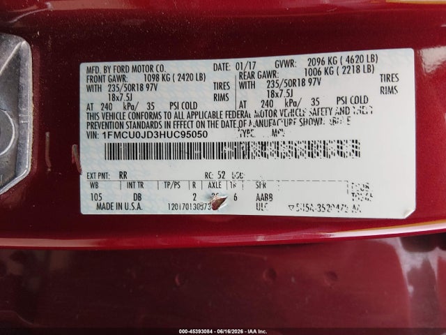Aukcja sprzedaży 2017 Ford Escape Titanium, vin: 1FMCU0JD3HUC95050, numer aukcji: 45393084