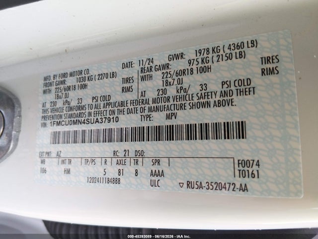 Aukcja sprzedaży 2025 Ford Escape St-line, vin: 1FMCU0MN4SUA37910, numer aukcji: 45393089