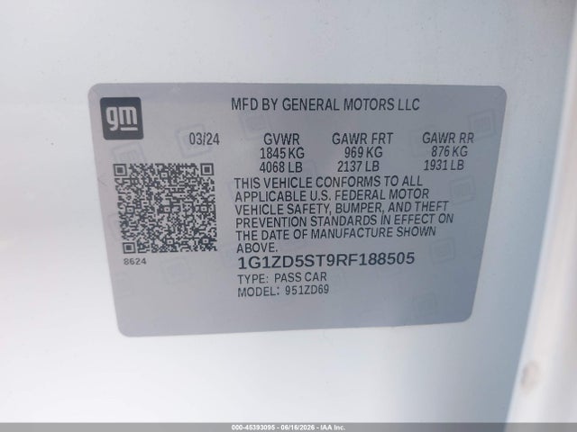 Aukcja sprzedaży 2024 Chevrolet Malibu Fwd 1lt, vin: 1G1ZD5ST9RF188505, numer aukcji: 45393095