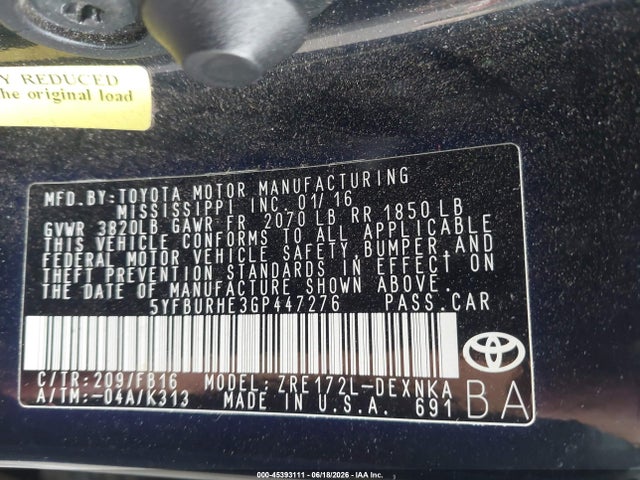 Toyota COROLLA LE 2016 5YFBURHE3GP447276 Image 9