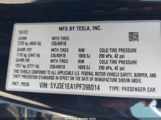 Tesla Model 3 Rear-wheel Drive 2023 5YJ3E1EA1PF398014 Image 9