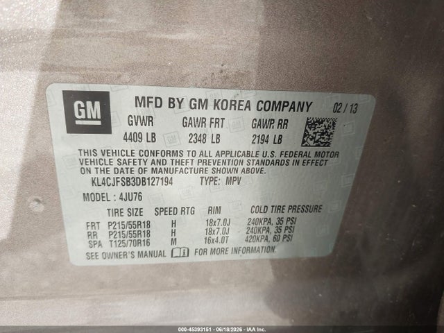 Продаж на аукціоні авто 2013 Buick Encore Convenience, vin: KL4CJFSB3DB127194, номер лоту: 45393151