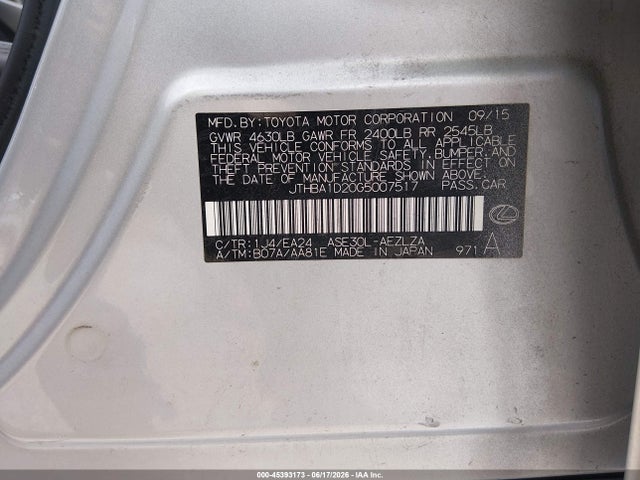 Aukcja sprzedaży 2016 Lexus Is 200t, vin: JTHBA1D20G5007517, numer aukcji: 45393173