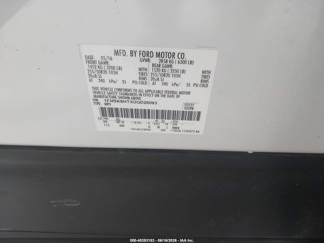 Ford Explorer Platinum 2016 1FM5K8HT3GGD26093 Image 9