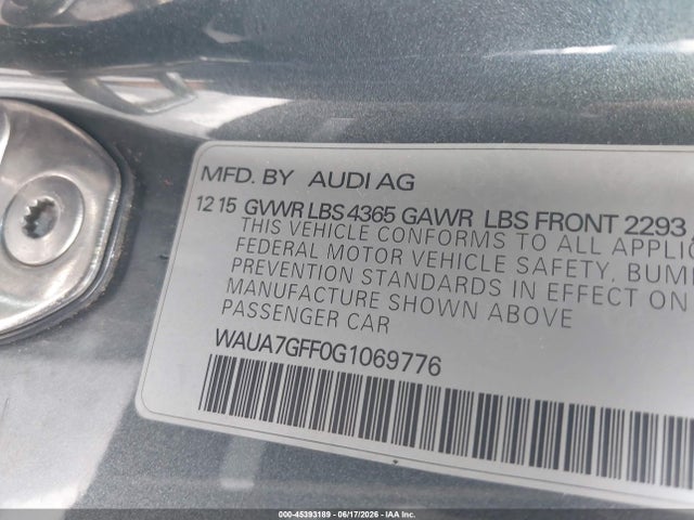 Продажа на аукционе авто 2016 Audi A3 1.8t Premium, vin: WAUA7GFF0G1069776, номер лота: 45393189