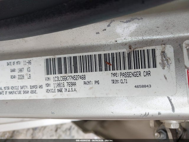 45393232 :رقم المزاد ، 1C3LC66K77N527468 vin ، 2007 Chrysler Sebring Limited مزاد بيع