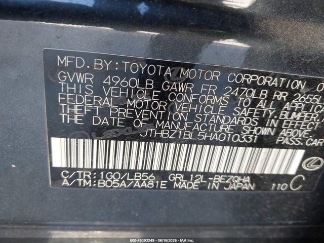 45393249 :رقم المزاد ، JTHBZ1BL5HA010331 vin ، 2017 Lexus Gs 350 F Sport مزاد بيع