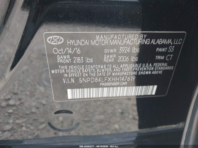 45393277 :رقم المزاد ، 5NPD84LFXHH147619 vin ، 2017 Hyundai Elantra Value Edition مزاد بيع