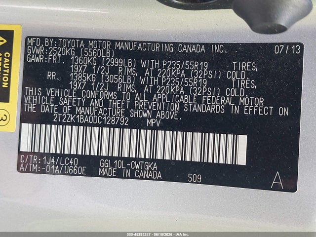 2013 Lexus Rx 350 მანქანა იყიდება აუქციონზე, vin: 2T2ZK1BA0DC128792, აუქციონის ნომერი: 45393287