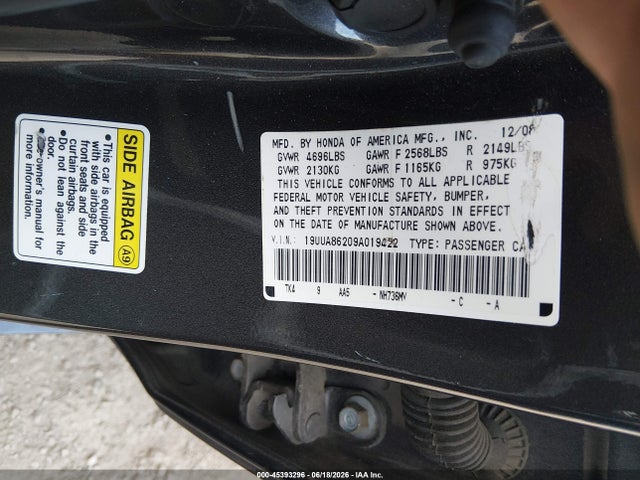 2009 Acura Tl 3.5 მანქანა იყიდება აუქციონზე, vin: 19UUA86209A019422, აუქციონის ნომერი: 45393296
