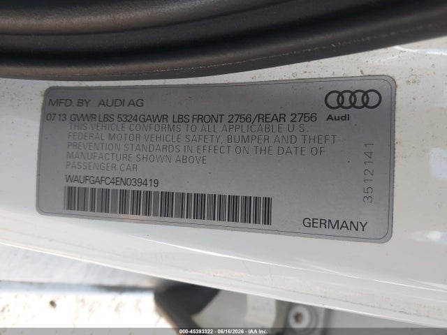 Aukcja sprzedaży 2014 Audi A6 3.0t Premium Plus, vin: WAUFGAFC4EN039419, numer aukcji: 45393322