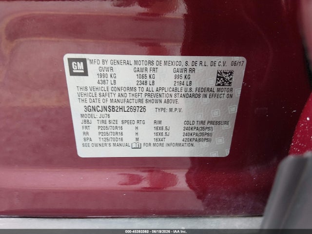 Chevrolet TRAX LS 2017 3GNCJNSB2HL269726 Image 9