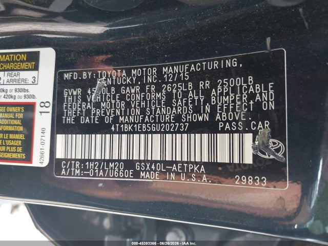 Toyota AVALON LIMITED 2016 4T1BK1EB5GU202737 Image 9
